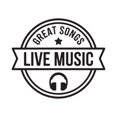 Live music great songs emblem with headphones and star