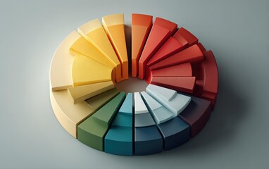 Obraz premium Colorful 3D Pie Chart of the Global Economy Displaying Diverse Sectors Represented in Vivid Tones with Light Gray Background