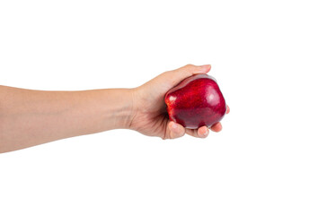 Red apple in hand transparent background