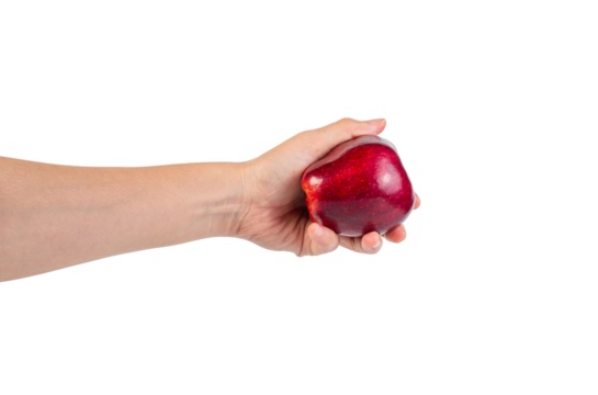Red apple in hand transparent background