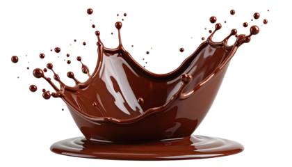 Glossy chocolate splash freezes mid-air, dark liquid surface