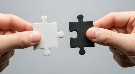Concept of unity and diversity represented by black and white puzzle pieces