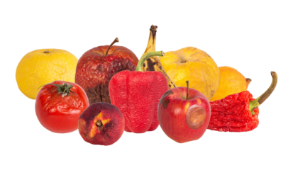 unattractive assortment of decaying fruits and vegetables highlighting decomposition and waste, ideal for environmental awareness campaigns and educational purposes