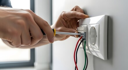 Electrician working on wall socket installation home improvement safety