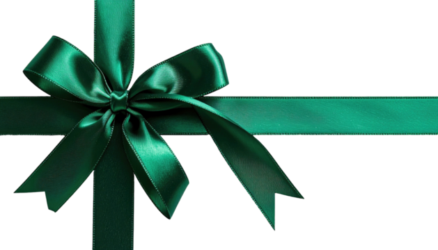 Emerald satin ribbon bow and cross on black
