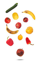 decomposing fruit and vegetables showcasing food waste problems with wrinkled skin and spotty blemishes showing spoilage, decay and rot