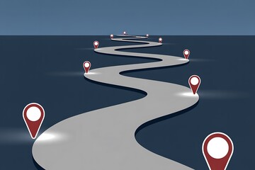 Follow the winding road to success with location pins marking the way forward, perfect for showcasing business growth and strategic planning