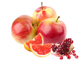 apples and grapefruit arrangement with pomegranate seeds for healthy eating promotions showcasing diverse fruit options, nutritious diets and modern lifestyles
