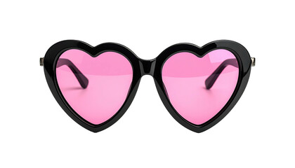 Heart-shaped glasses with pink lenses, black frames