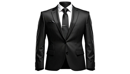 Black suit with white shirt and tie, isolated on black