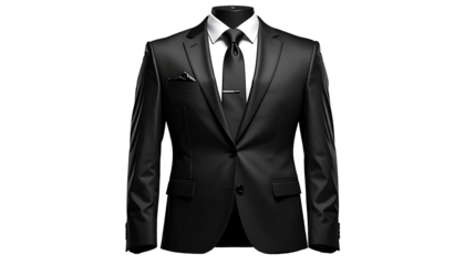 Black suit with white shirt and tie, isolated on black