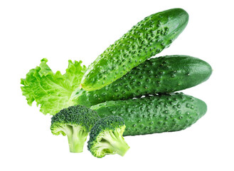 refreshing vegetable assortment with green cucumbers, leafy lettuce, and broccoli florets creating a vibrant and healthy composition for culinary stock images