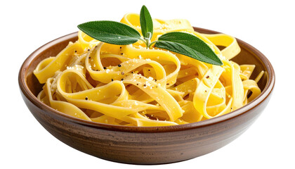 Pasta in bowl with sage, pepper, parmesan cheese, close-up