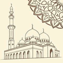 Detailed mosque illustration with mandala