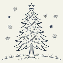 Hand drawn christmas tree with star