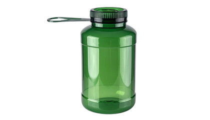 Green cylindrical bottle with black lid and attached carry strap