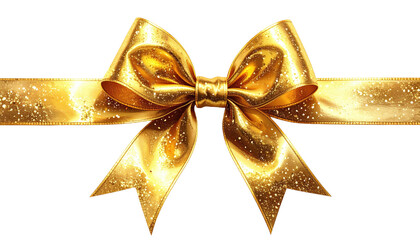 Shiny golden ribbon tied in bow, against a black background