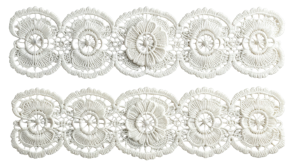 Intricate floral lace trim details on a dark background