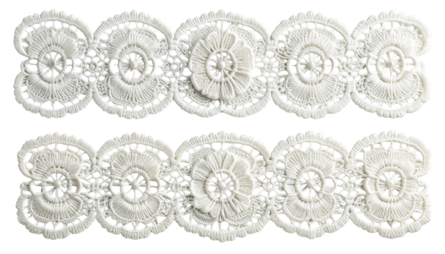 Intricate floral lace trim details on a dark background