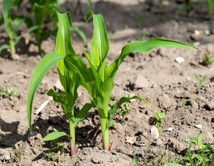 Young Corn Plants Sprouting in the Field - A Promising Start.