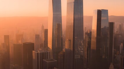 Futuristic City Skyline with Modern Glass Buildings