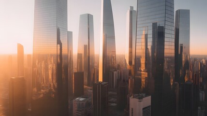 Modern Glass Skyscrapers in Golden Light