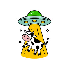 Cartoon Cow Abduction by UFO Colorful
