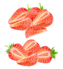 delightful arrangement of halved strawberries capturing their inviting color and freshness, ideal for culinary projects and engaging food and beverage advertisements