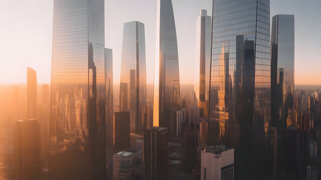 Modern Glass Skyscrapers in Golden Light