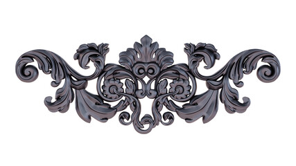 vintage black baroque frame scroll, gold ornament on transparent background