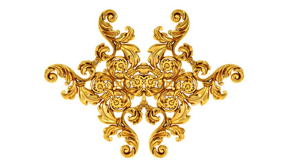 vintage gold baroque frame scroll, gold ornament on transparent background