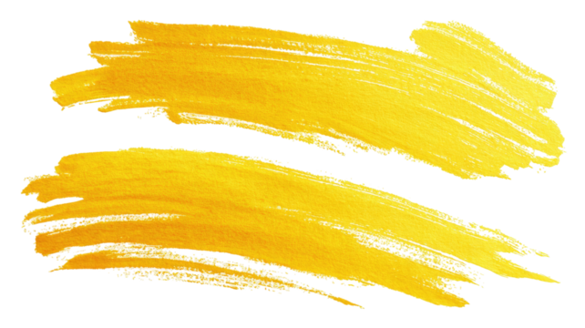 Two gold brush strokes, textured, isolated on black. Horizontal streaks