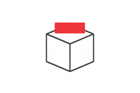 Ballot box icon with red paper, representing voting, elections, democracy, and making a choice
