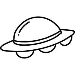 Hand drawn outline cartoon of a flying saucer UFO on a transparent background illustration