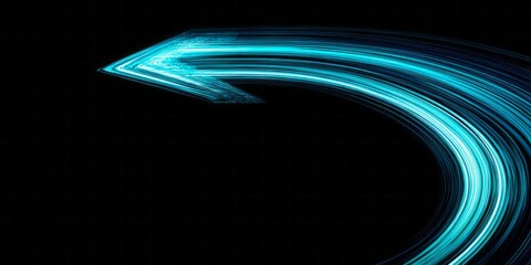 Bright cyan arrow curves right against black background.