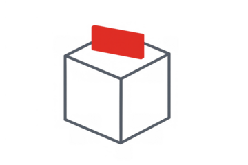 Ballot box with red vote card, symbolizing election, democracy, and citizen choice on transparent background