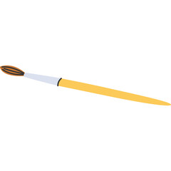 Hand Drawn Paintbrush with Yellow Handle and Black Bristles Isolated on White Background Minimalist Style Art Supply Graphic Element
