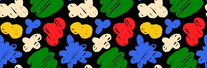 Abstract seamless set with brush crayon clouds and blob shapes.