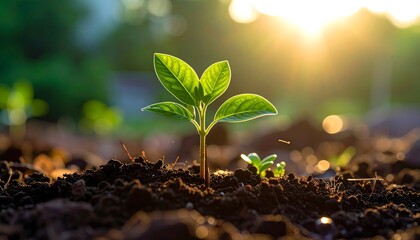Young Plant Growing in Sunlight - A Symbol of New Life and Growth.