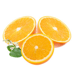 three vibrant, juicy orange halves with blossoms, capturing the essence of healthy living and delicious culinary creations for inspiration