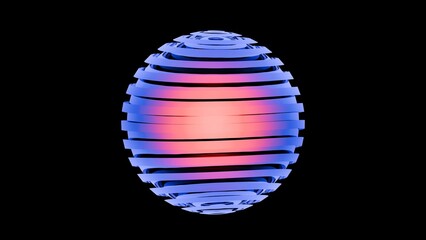 Abstract 3d sphere with stripes blue, pink, vibrant