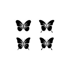 collection of 4 butterfly designs, simple vector black fill, white background