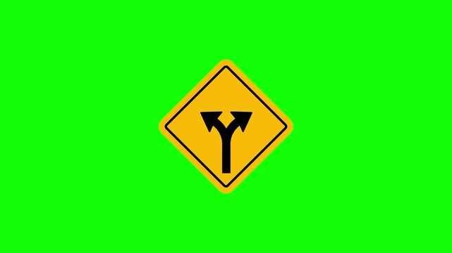 Fork road sign animation  Y junction traffic warning symbol