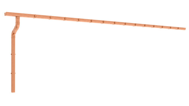 premium copper drainage system showing gutter and downspout corner, architectural 3d render.