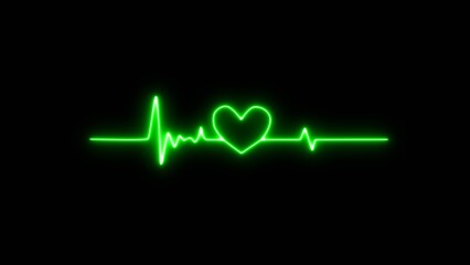 Abstract glowing heartbeat signal icon illustration. love heartbeat animation on black background.