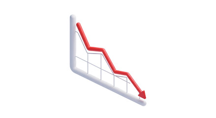 3d icon of isometric illustration of a graph showing a downward trend with a red arrow, isolated on transparent background
