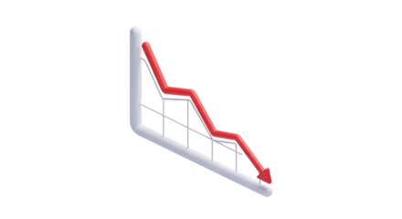 3d icon of isometric illustration of a graph showing a downward trend with a red arrow, isolated on transparent background