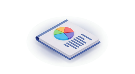 3d icon of isometric illustration of a report with a pie chart isolated on transparent background business concept