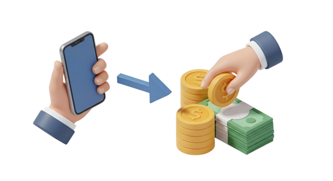 3d icon of isometric illustration of online money transfer with mobile phone isolated on transparent background for digital payment - Powered by Adobe