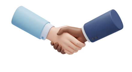3d icon of handshake between two diverse people isolated on transparent background, symbolizing agreement, partnership, and collaboration